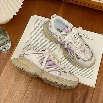 Модные женские туфли на толстой подошве для папы 2024 года, новые летние винтажные легкие кроссовки из дышащей сетки для женщин, роскошные средние (3см-5см) Зашнуровать 35 серый