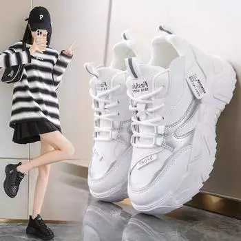 Модные женские туфли на толстой подошве для папы 2024 года, новые легкие повседневные спортивные туфли на осень и зиму для женщин. Теннисные туфли для женщин. 35 чёрный