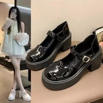 Модные женские туфли на толстой подошве, повседневные женские туфли с круглым носком, плоские сабо, удобные кожаные туфли на высоком каблуке, осень 2024, новый стиль, универсальный 35 бежевый