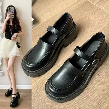 Модные женские туфли на толстой подошве с высоким каблуком из лакированной кожи на толстой подошве 2024 года, осенние женские туфли Мэри Джейн с круглым носком на толстой подошве 35