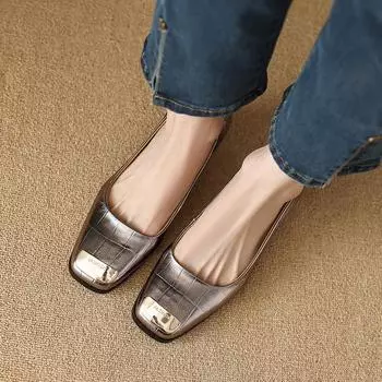 Модные женские туфли на толстом каблуке с квадратным носком и средней высотой каблука 40 серый