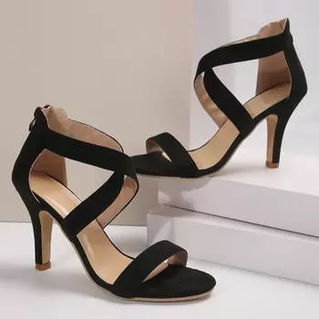 Модные женские туфли на высоком каблуке большого размера 42, черные, летние модные женские босоножки на молнии 2024 года, простые повседневные босоножки на высоком каблуке, женские босоножки Chaussure Femme 36 чёрный