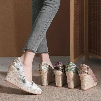 Модные женские туфли на высоком каблуке для вечеринок, элегантные женские туфли на танкетке, брендовые женские туфли-лодочки на танкетке 10 см, большие размеры 42 34 чёрный