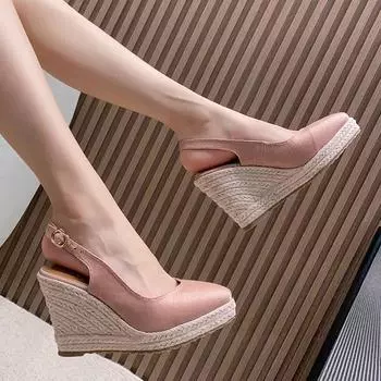 Модные женские туфли на высоком каблуке для вечеринок, туфли на очень высокой танкетке, брендовые современные женские туфли-лодочки на танкетке 10 см, большие размеры 41 34 чёрный