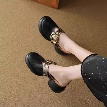 Модные женские туфли на высоком каблуке и платформе, полутапочки из кожи, женские туфли с острым носком, женские офисные туфли Chaussure, элегантные туфли с открытой спиной 35 чёрный