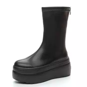 Модные женские туфли на высоком каблуке из микрофибры 8 см 2024 года, белые туфли на молнии с увеличенным каблуком, повседневные ботильоны на платформе и танкетке 33 чёрный