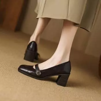 модные женские туфли на высоком каблуке, новая мода весна и осень, роскошные туфли на высоком каблуке, дизайнерские туфли на толстой подошве, туфли-лоферы с круглым носком, повседневные тенденции 35 чёрный