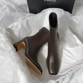 Модные женские туфли на высоком каблуке, новые плюшевые французские ботильоны на толстом каблуке, модные короткие ботинки с квадратной головкой и молнией сзади, осень-зима 2024 г. 34