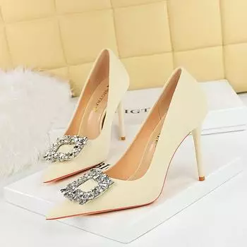 Модные женские туфли на высоком каблуке с острым носком и острым носом, туфли с водяными пуговицами и бриллиантами, модные женские туфли на высоком каблуке 34 чёрный