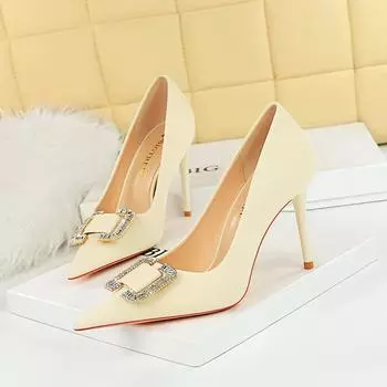 Модные женские туфли на высоком каблуке с острым носком и острым носом, туфли с водяными пуговицами и бриллиантами, модные женские туфли на высоком каблуке 34