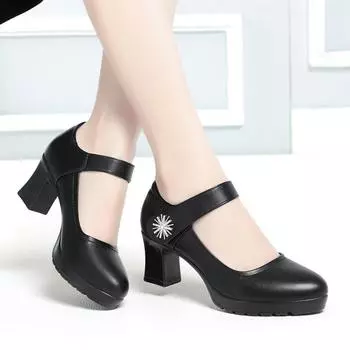 Модные женские туфли на высоком каблуке с неглубоким носком и толстой подошвой из кожи 2024 года на высоком каблуке с мягкой подошвой для офиса, вечеринки, свадьбы 34(Foot22cm)