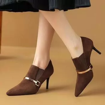 модные женские туфли на высоком каблуке с острым носком из замши модные прогулочные туфли 2024 года осень новый тренд дизайнерские туфли-лодочки платье сексуальные запатильяс мухер 34 чёрный