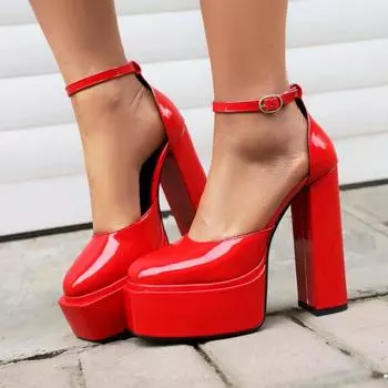 Модные женские туфли на высоком каблуке с ремешками, сексуальные классические туфли на платформе, черные, белые, на блочном каблуке, для вечеринок и танцев, для стриптиза, женские, большого размера 34 чёрный