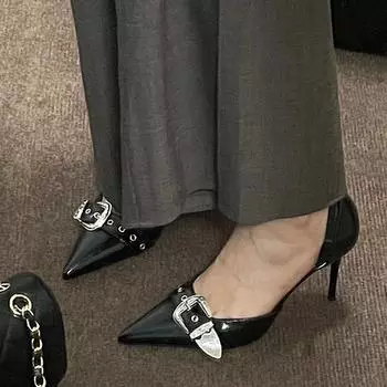 Модные женские туфли на высоком каблуке, сандалии с металлической пряжкой, острый носок, 6 см/8 см, высокие каблуки, женская обувь, Y2K, элегантные женские туфли на высоком каблуке 35