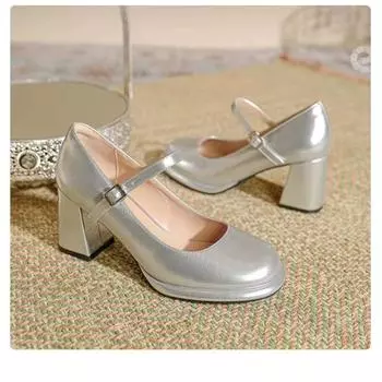 Модные женские туфли Нескользящие Весна Осень Мелкий носок 2024 Новые однотонные женские туфли с круглым носком и квадратным каблуком Zapatillas De Mujer 35 бежевый