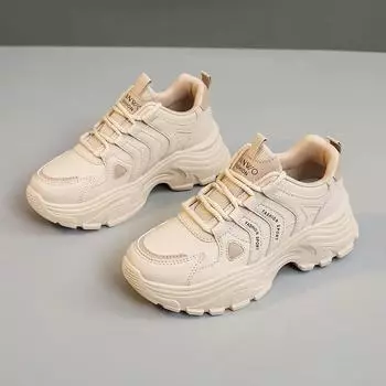 Модные женские туфли, новые однотонные повседневные туфли на толстой подошве, универсальные дышащие кроссовки для бега и занятий спортом на высокой подошве для студентов 35 серый