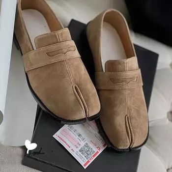 Модные женские туфли Новые высококачественные кожаные туфли Мэри Джейн с раздельным носком Удобные женские туфли на низком каблуке Лолита 35 хаки