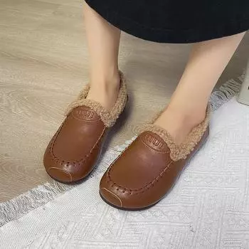 Модные женские туфли осень-зима 2024 года с плоской подошвой, плюшем и термоизоляцией в Европе и Америке Trafza 35 коричневый