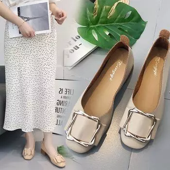 Модные женские туфли ручной работы из натуральной кожи на низком каблуке, весна и осень, квадратный носок, удобная мягкая женская обувь из кожи, мода 35 бежевый