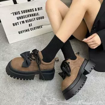 Модные женские туфли с бантом и кожаными туфлями на платформе с круглым носком, дизайнерские туфли Мэри Джейн для женщин, мокасины 35