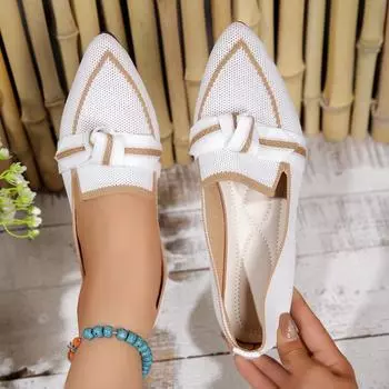 модные женские туфли с бантом и острым носком из дышащей сетки повседневная обувь удобные женские туфли-ходунки легкие туфли на шнуровке с мягкой подошвой на плоской подошве Zapatos De Mujer 36 бежевый