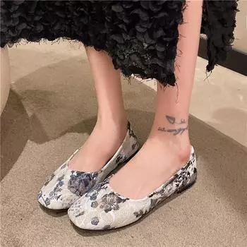 Модные женские туфли с цветным носком, с принтом, на плоской подошве, повседневные, удобные, больших размеров, повседневные, универсальные, женские туфли 35 чёрный