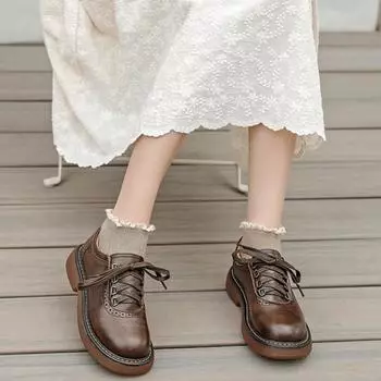 Модные женские туфли с круглым носком из натуральной кожи 2024 года, новые однобортные туфли в британском стиле, японские винтажные коричневые кожаные туфли 34 чёрный