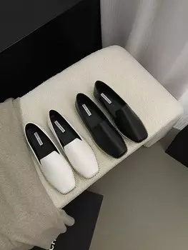 Модные женские туфли с круглым носком, однотонные туфли на плоской подошве, на низком каблуке, 2024 г. Новые поступления, модные туфли для женщин, размер 35-39, металл 5.5 чёрный