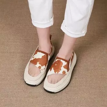 Модные женские туфли с круглым носком, суперплоские туфли на высокой платформе, повседневные летние модные женские туфли-лоферы без застежек, женские кроссовки 2024 35 коричневый
