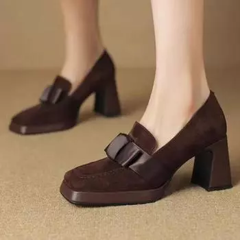 Модные женские туфли с квадратным носком на высоком каблуке, элегантные замшевые туфли на платформе, женские брендовые туфли 2025 года, модные туфли для офиса и вечеринок, Zapatos Mujer 35 вино красного