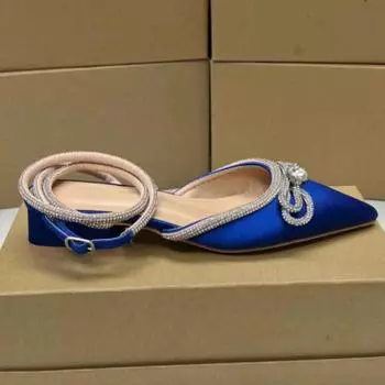 Модные женские туфли с острым носком, роскошные стразы, бант, брендовые дизайнерские туфли на плоской подошве, модные элегантные туфли на плоской подошве с ремешком на щиколотке для женщин 37 зелёный