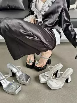 модные женские туфли с открытым носком, шлепанцы, тапочки, новинка 2024 года, модные туфли-лодочки для вечеринок, туфли на платформе, сандалии, сексуальные туфли-лодочки, размер 35-39, белые 5.5 чёрный