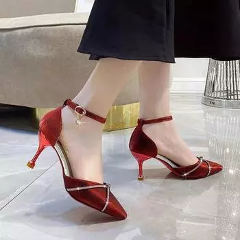 Модные женские туфли с перекрещивающимися ремешками и кристаллами, туфли-лодочки с острым носком на среднем каблуке, свадебные туфли, женские элегантные туфли на тонком каблуке для вечеринок 34