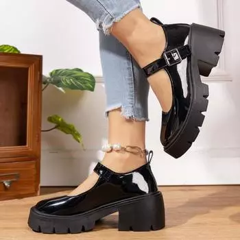 Модные женские туфли с пряжкой и ремешком на высоком каблуке, распродажа, туфли-лодочки с круглым носком, женские, новые, большие размеры, сплошные каблуки для женщин 35