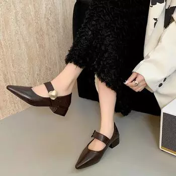 Модные женские туфли с пряжкой и ремешком, женские туфли на высоком каблуке, новые металлические украшения, офисные и карьерные, сексуальные туфли с острым носком для женщин 35 бежевый