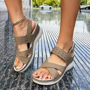 Модные женские туфли с пряжкой на ремне женские сандалии с открытым носком повседневные сандалии женские летние босоножки на танкетке больших размеров 36