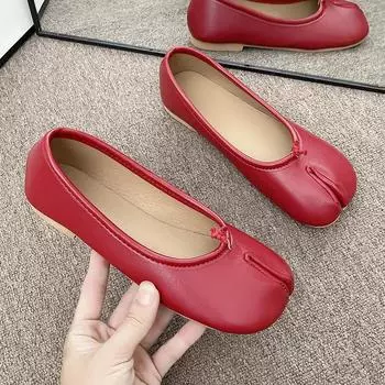 Модные женские туфли с разрезным носком на плоской подошве, женские удобные тапочки из микрофибры и кожи на плоской подошве, мокасины с мягкой подошвой 35 красный