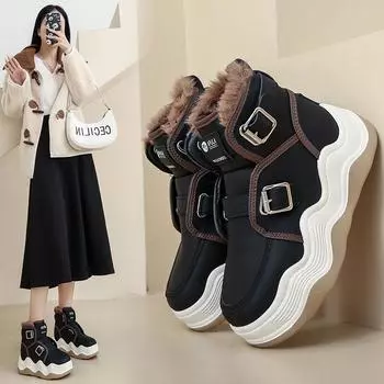 Модные женские туфли с толстой шерстяной подкладкой и высоким верхом 2024 года, новый модный тренд, универсальная белая обувь для зимы 35 бежевый