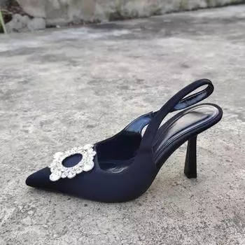 Модные женские туфли с закрытым носком большого размера, тапочки, мягкие женские туфли на низком каблуке, шлепанцы Jelly Flip Flops с острым носком 2024 года, удобные, высокие, тонкие, летние 35 чёрный