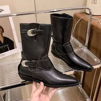 Модные женские туфли-шпильки с острым носком, модные ботинки 2024 года, высококачественная износостойкая пряжка, женская обувь для отдыха на открытом воздухе Botines Mujer 35