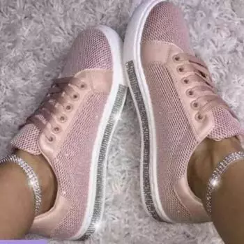 Модные женские туфли со стразами на шнуровке 2024 года, осенние шикарные туфли на плоской подошве, дышащие сетчатые студенческие модные кроссовки Zapatos De Mujer785 3