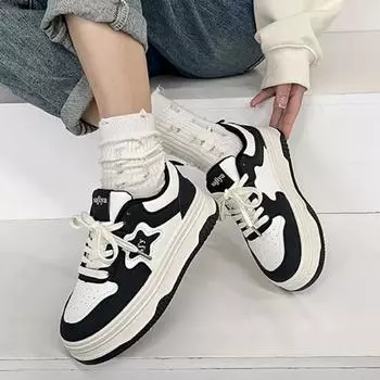 Модные женские туфли Star Board Shoes, повседневная спортивная обувь, толстая подошва, белый цвет, универсальная, стильная, осень-весна 2024, новое поступление 36 чёрный