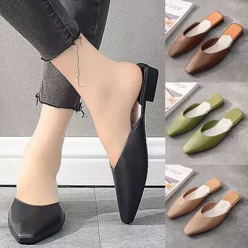 Модные женские туфли-тапочки без шнуровки на низком каблуке с квадратным носком для вечеринок, сандалии 36 чёрный