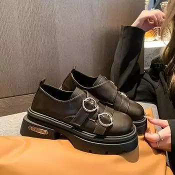 Модные женские туфли в британском стиле на платформе, оксфорды, повседневные женские кроссовки, мокасины с мехом, неглубокий носок, балетки, туфли в стиле преппи 35 чёрный