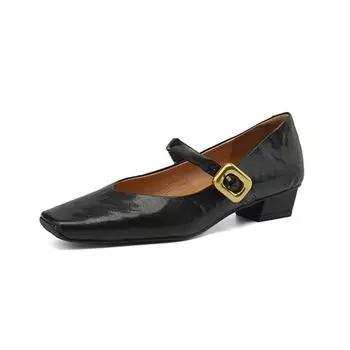 Модные женские туфли в стиле ретро с квадратным носком в стиле Мэри Джейн, новые осенние туфли с пуговицами и пряжками на низком каблуке, удобные туфли-лодочки с закрытым носком, одинарные туфли 35 чёрный