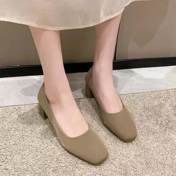 Модные женские туфли весна-осень 2024 года, новый стиль, туфли на среднем каблуке, профессиональные, элегантные туфли на высоком каблуке, материал верха из резины 35 чёрный