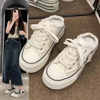 Модные женские удобные тапочки Baotou 2024 Весна/осень Новые универсальные удобные мокасины без каблука на платформе для женщин 35 белый