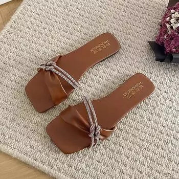 Модные женские уличные шлепанцы на низком каблуке, удобные шлепанцы с открытым носком для женщин большого размера, летняя пляжная обувь, женская обувь 35 хаки