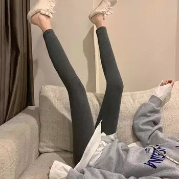 Модные женские утолщенные бархатные леггинсы, верхняя одежда, однотонные облегающие тонкие леггинсы, брюки, узкие повседневные простые базовые брюки 2401 One Size светло-серый