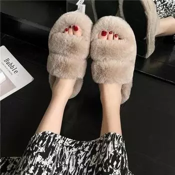 Модные женские утолщенные плюшевые меховые тапочки зимние туфли-лодочки на толстой платформе мюли женские хлопковые тапочки на толстой подошве шлепанцы 35 бежевый